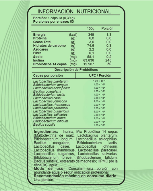 Probióticos y Prebiótico – 14 Cepas + Inulina | Salud Digestiva e Inmunidad - Longevita