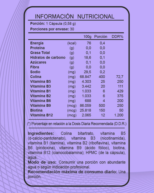 Complejo B – 9 Vitaminas del Complejo B - Cápsula Vegetal - Longevita