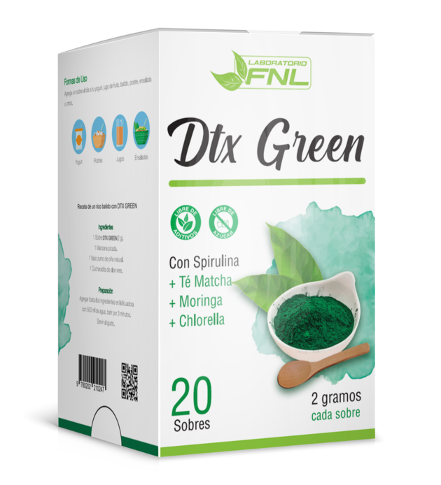DTX Green Sachet – Detox Natural con Té Matcha, Spirulina y Chlorella - Longevita