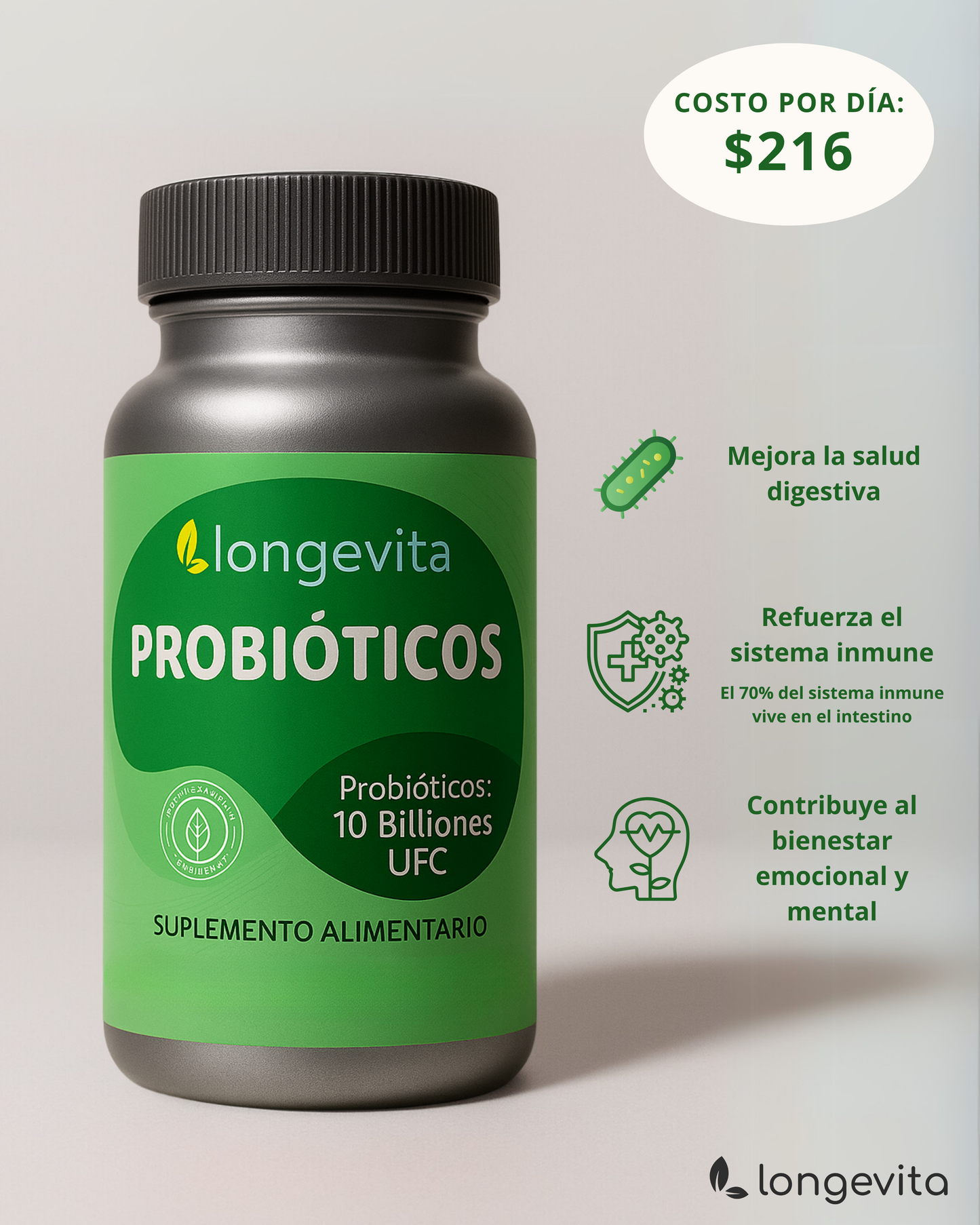 Probióticos y Prebiótico – 14 Cepas + Inulina | Salud Digestiva e Inmunidad - Longevita