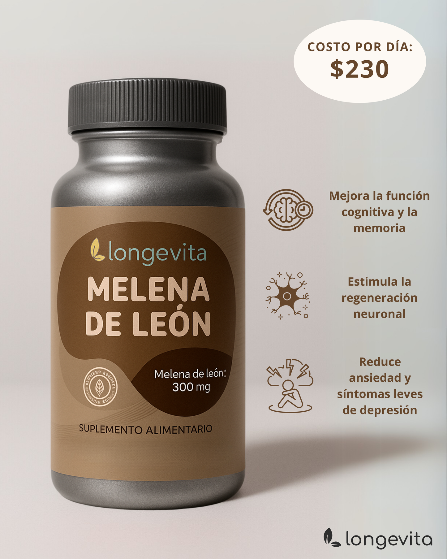 Melena de León 300 mg | Memoria, foco y salud cognitiva - Longevita